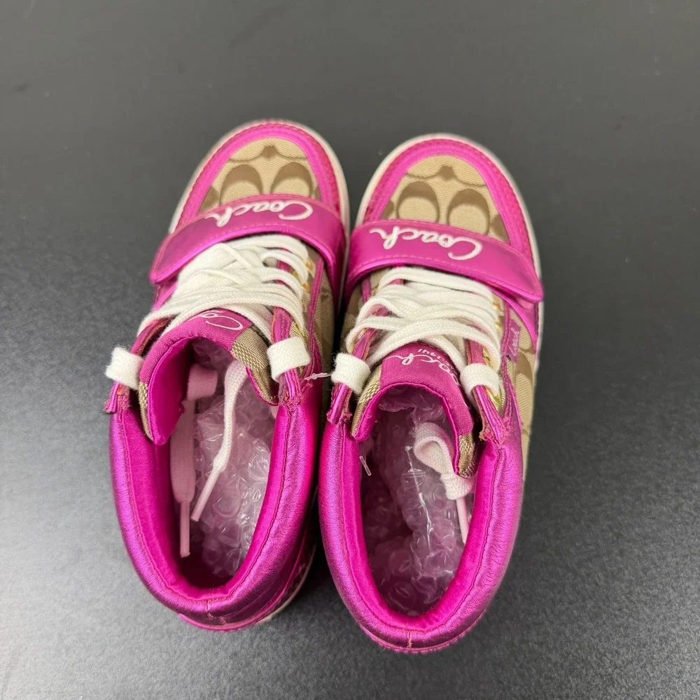 Vintage Coach Mistie Shoes Womens 6B Pink Monogram Canvas High Top Sneakers